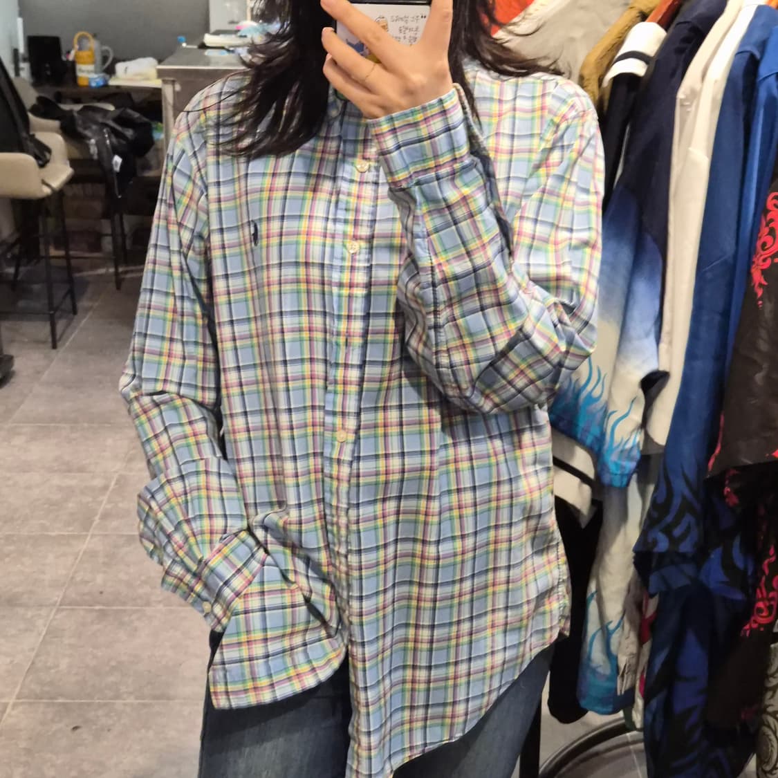 [NO.9] 폴로 블루 믹스패턴 체크셔츠 상품이미지1