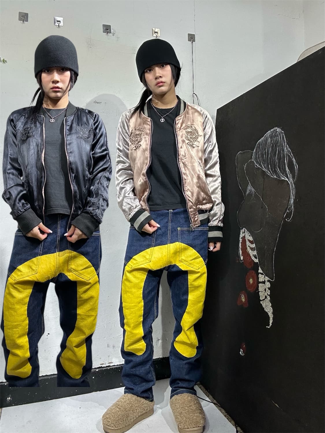 일본빈티지 리버시블 양면 사틴 퀼팅 스카잔 M 상품이미지1