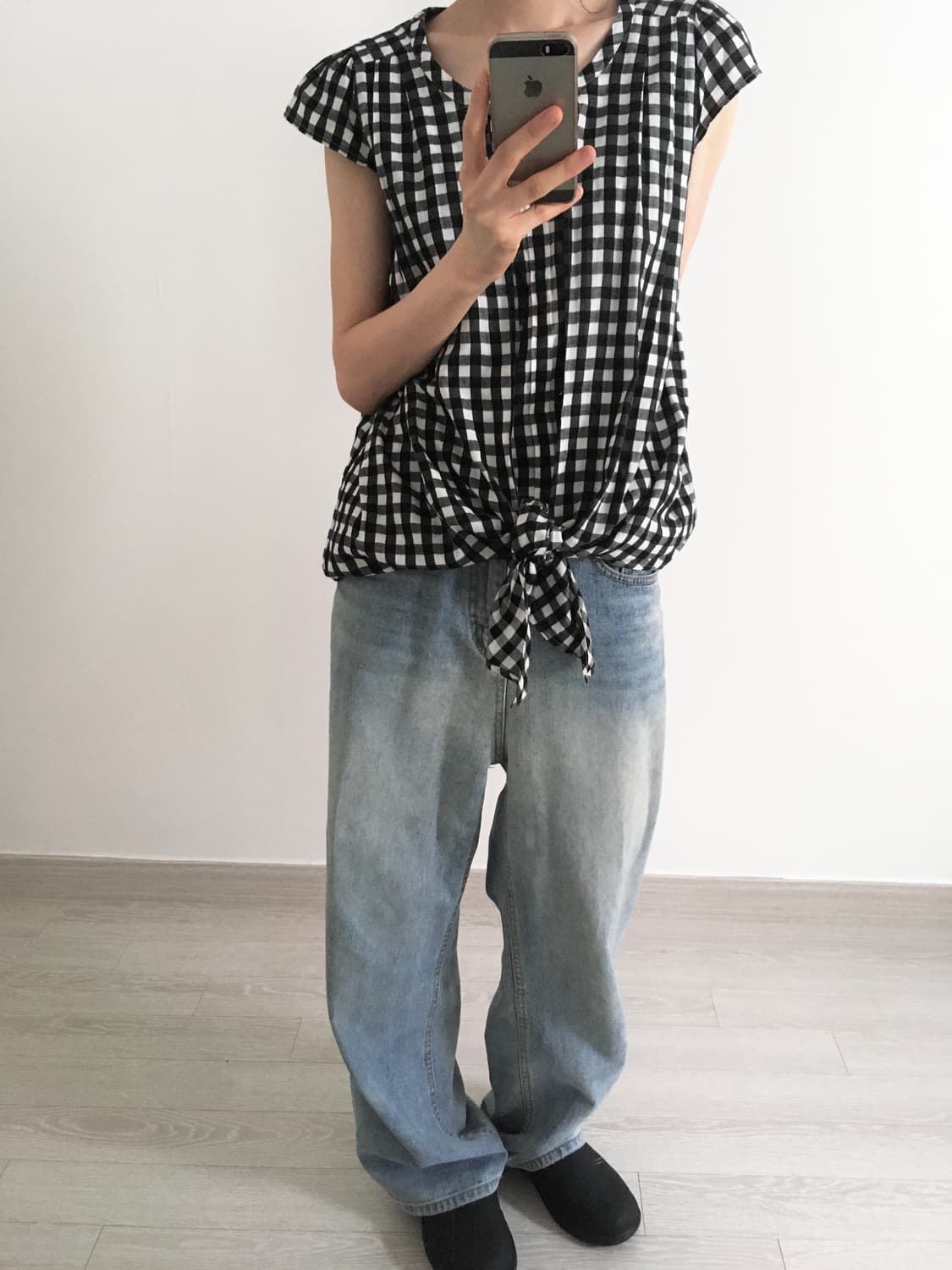 gingham check tie blouse 상품이미지4