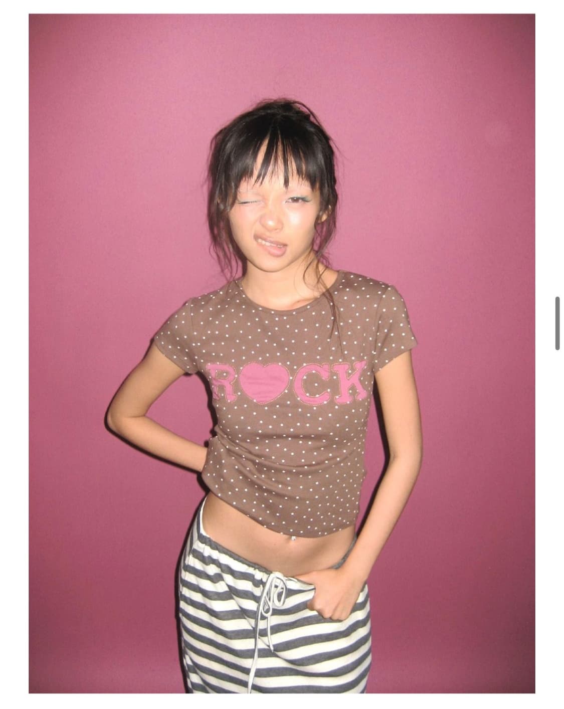 익스파이어드걸 rock star baby tee brown 펑크 갸루  상품이미지1