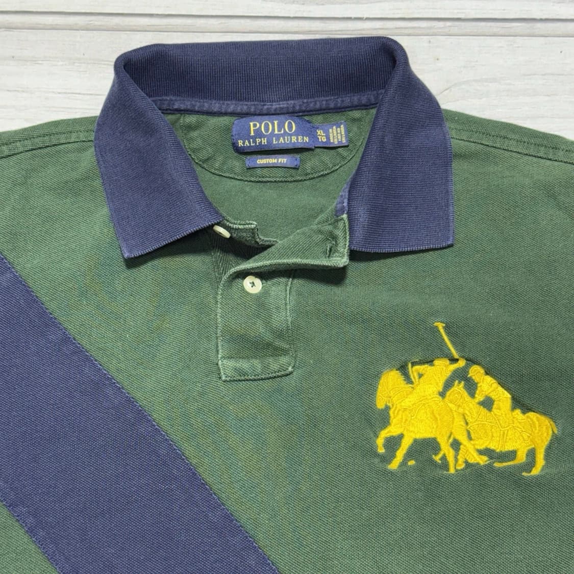 폴로 랄프로렌 사선 배색 트리플 포니 카라티 그린 네이비 상품이미지2