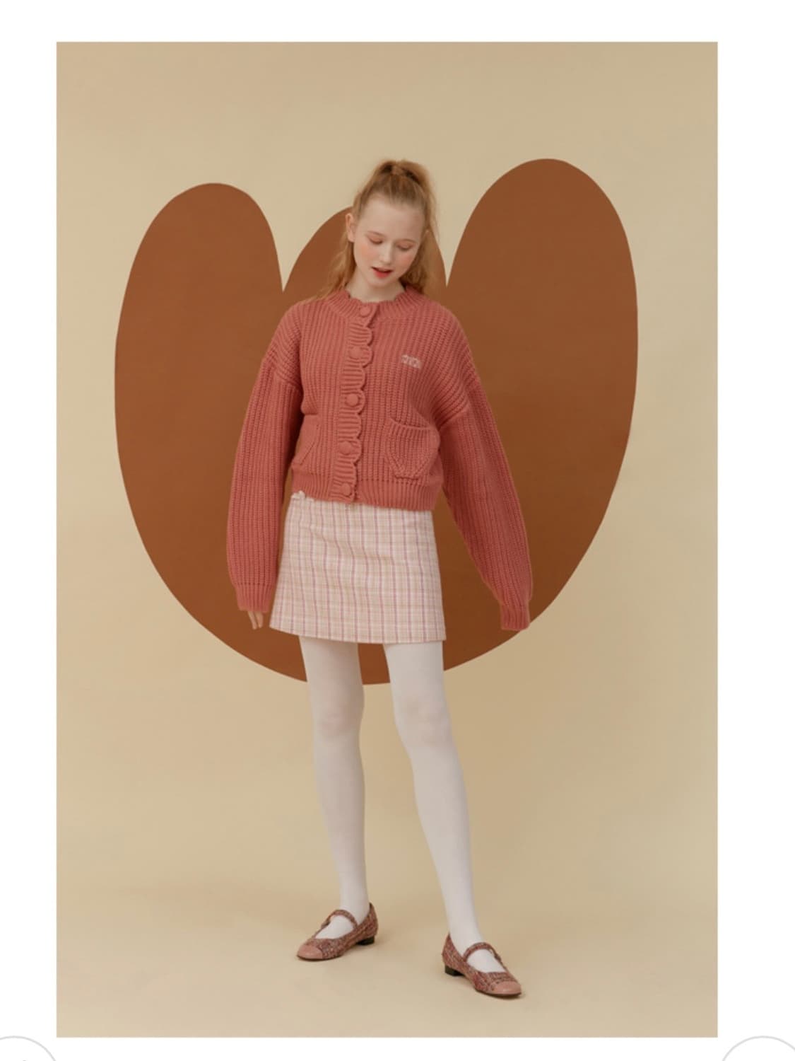 oioi 오아이오아이 컬렉션 케이블 라운드 커브 퍼프 핑크 니트 가디건 상품이미지4