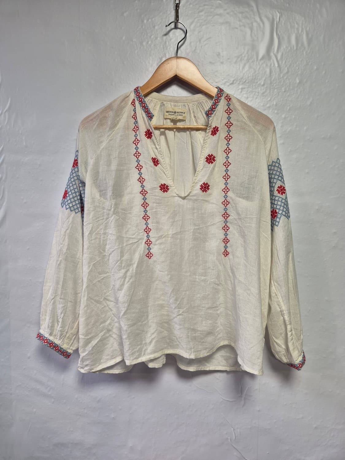 데님앤서플라이 랄프로렌 아이보리 자수 블라우스 XS사이즈 상품이미지1