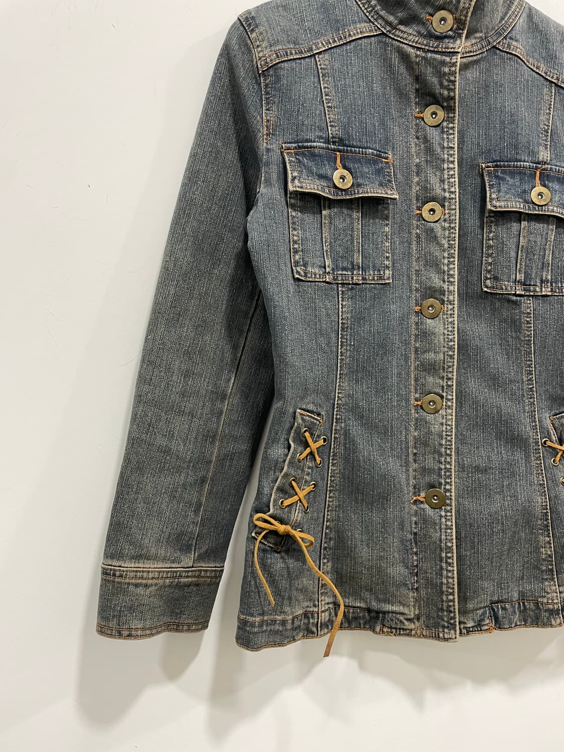 코르셋 레이스업 슬림 워싱 하이넥 데님 자켓 상품이미지9