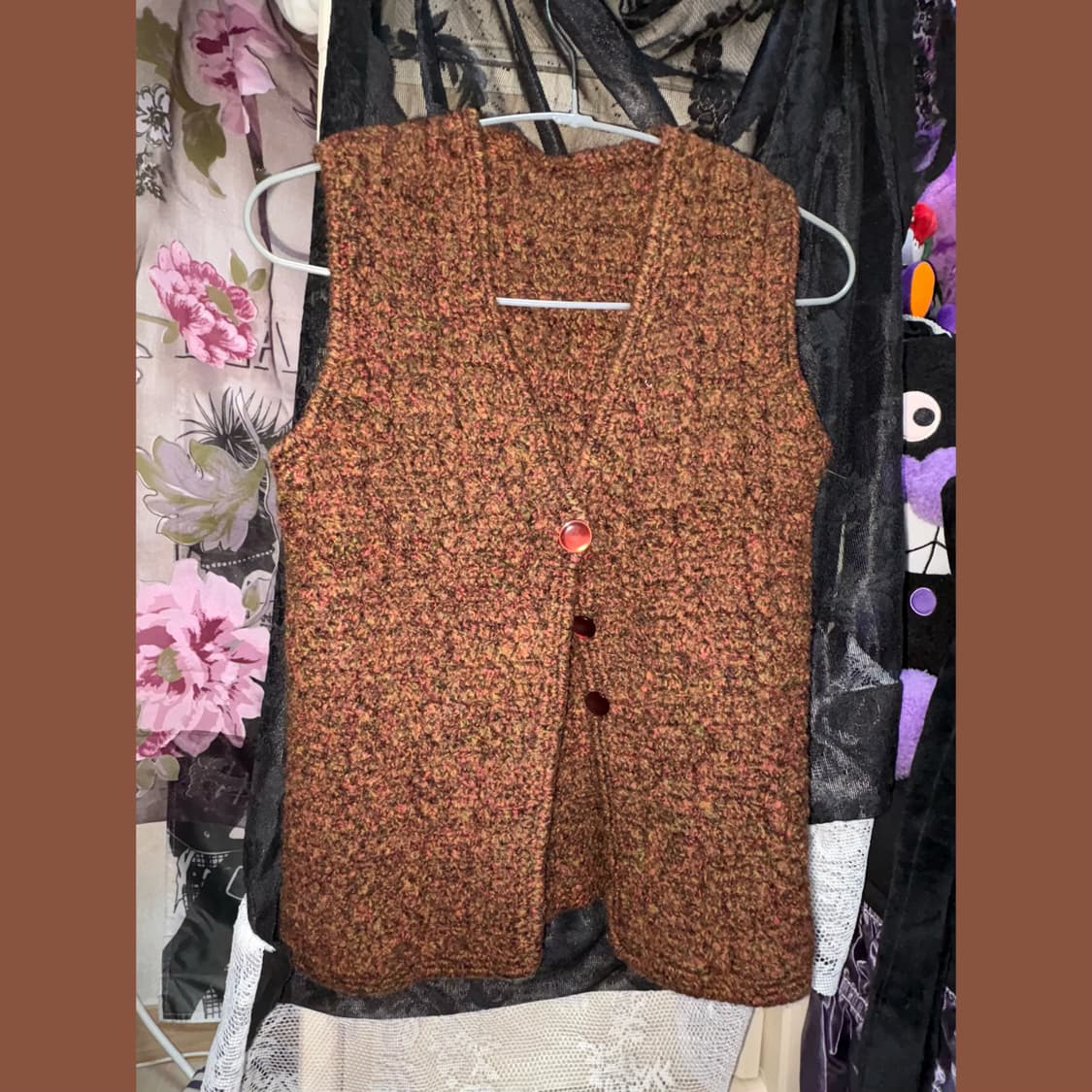 브라운 니트 베스트 모리걸 히피 일본 빈티지 상품이미지1
