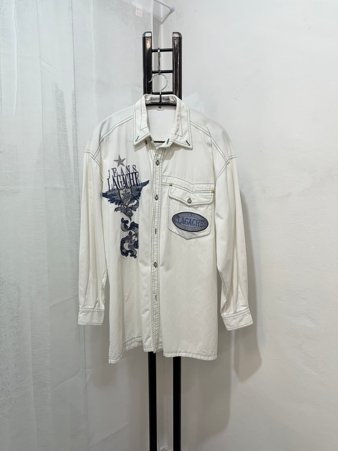 일본빈티지 와펜 스티치 화이트셔츠 흰색셔츠 오버핏셔츠 2740 상품이미지1