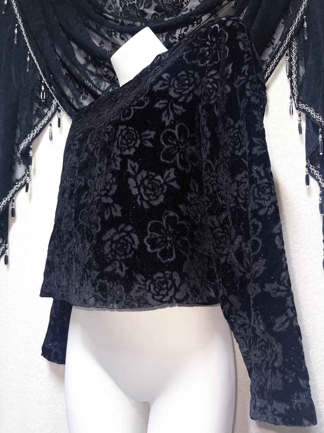 로맨틱고딕 오리엔탈 고스로리 펑크 플라워패턴 글리터 벨벳블라우스 페어리 상품이미지2