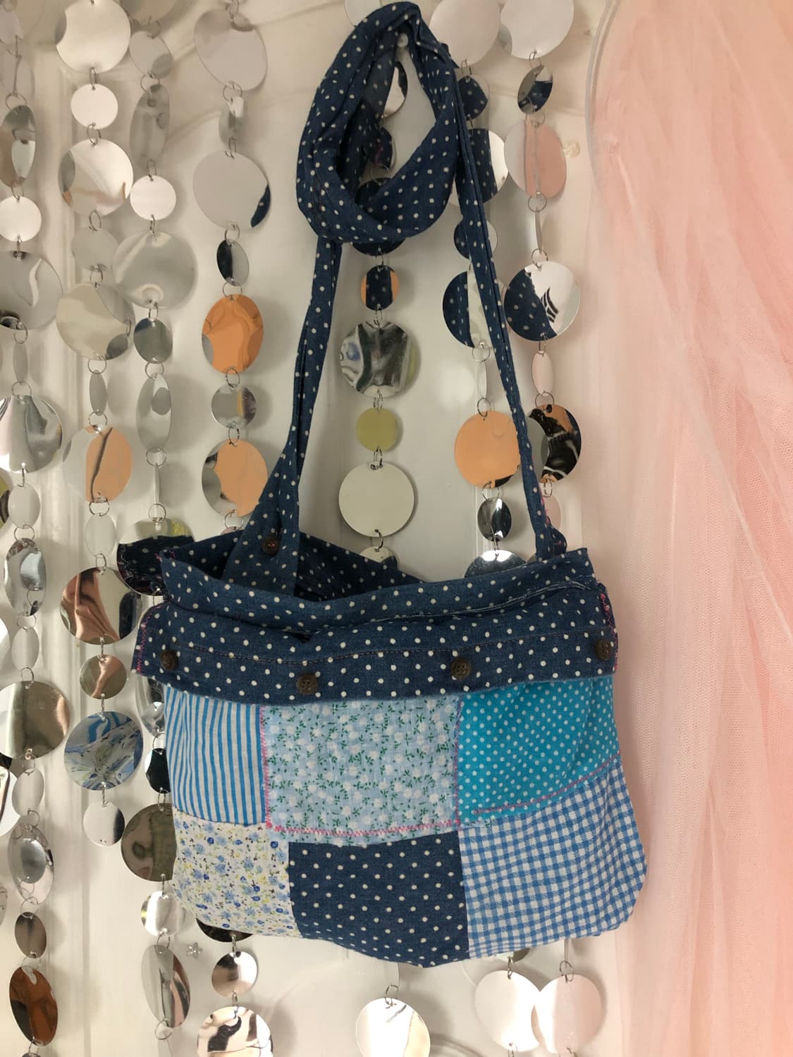 Denim dot patch cross bag 상품이미지6
