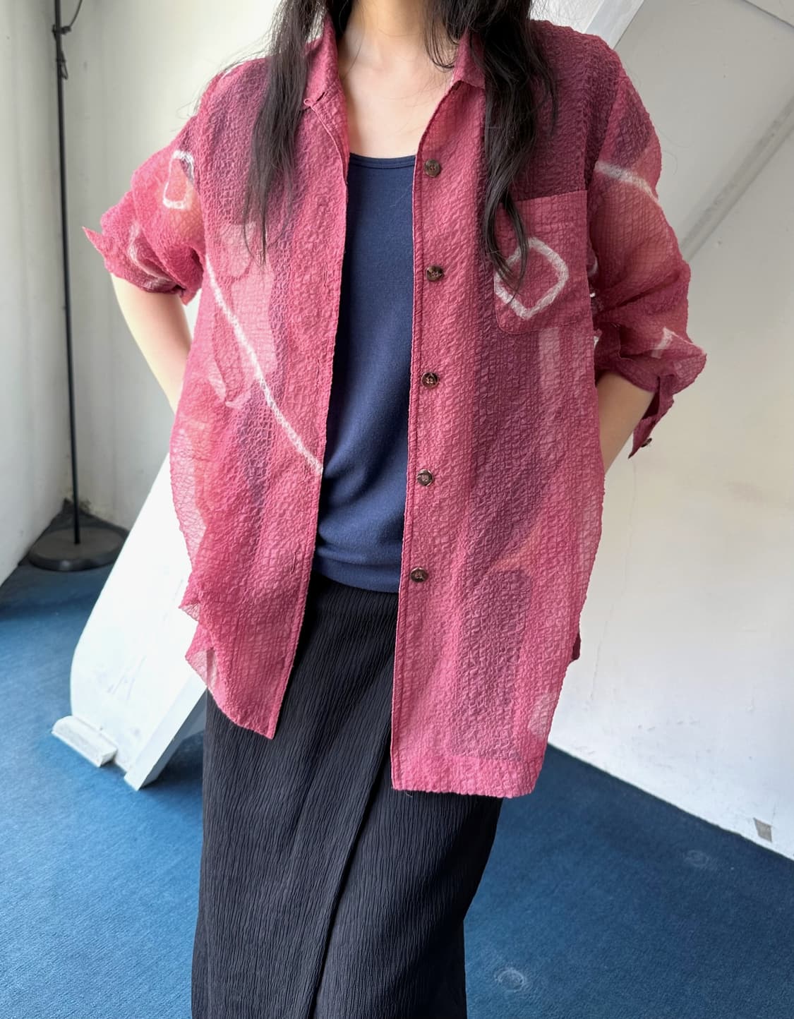 Sheer fabric volume design wide shirt 상품이미지2