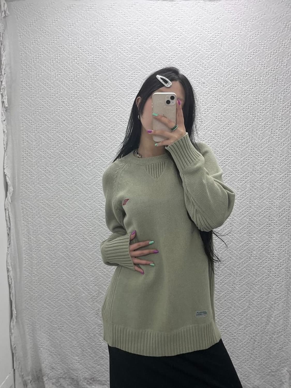 엄브로 레트로 자수로고 올리브카키 니트 100 C07131 상품이미지2