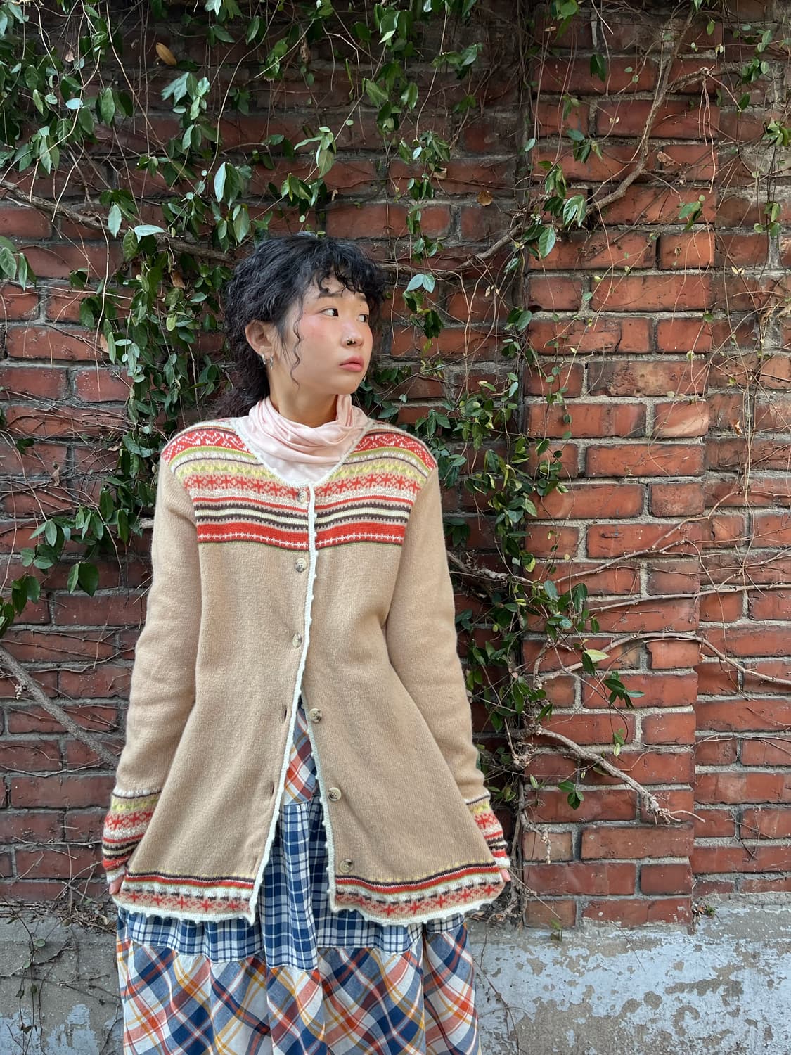 빈티지 패턴 포인트 니트 카디건 상품이미지1