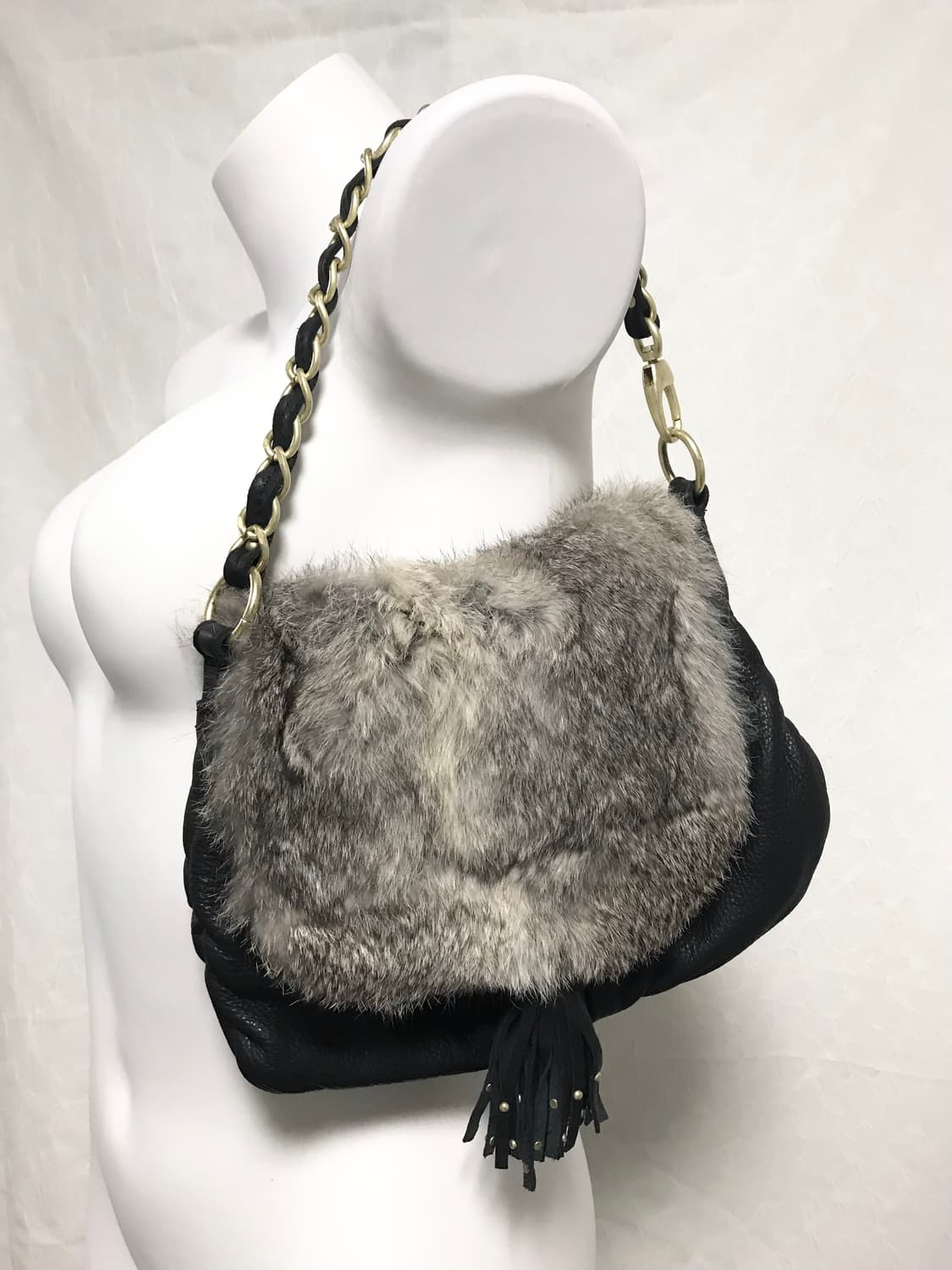 빈티지 갸루 래빗퍼 금장 체인 레더 숄더백 상품이미지1