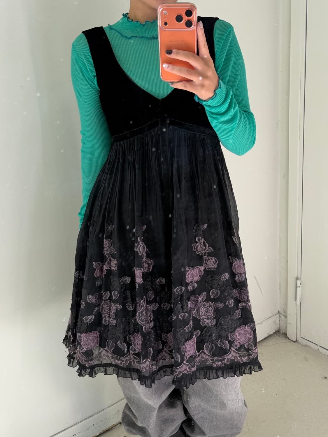 일본빈티지 연말룩 로즈 벨벳 원피스 상품이미지3