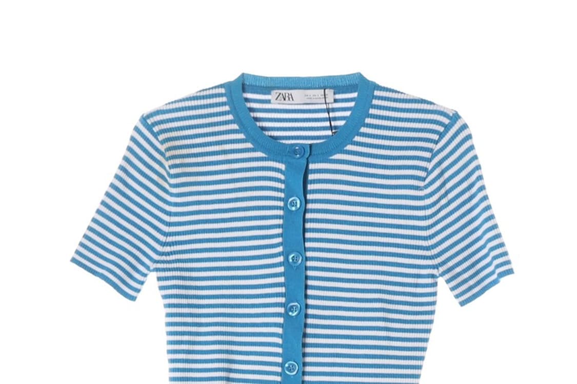 ZARA 스트라이프 반팔 골지 니트 가디건 S 상품이미지3