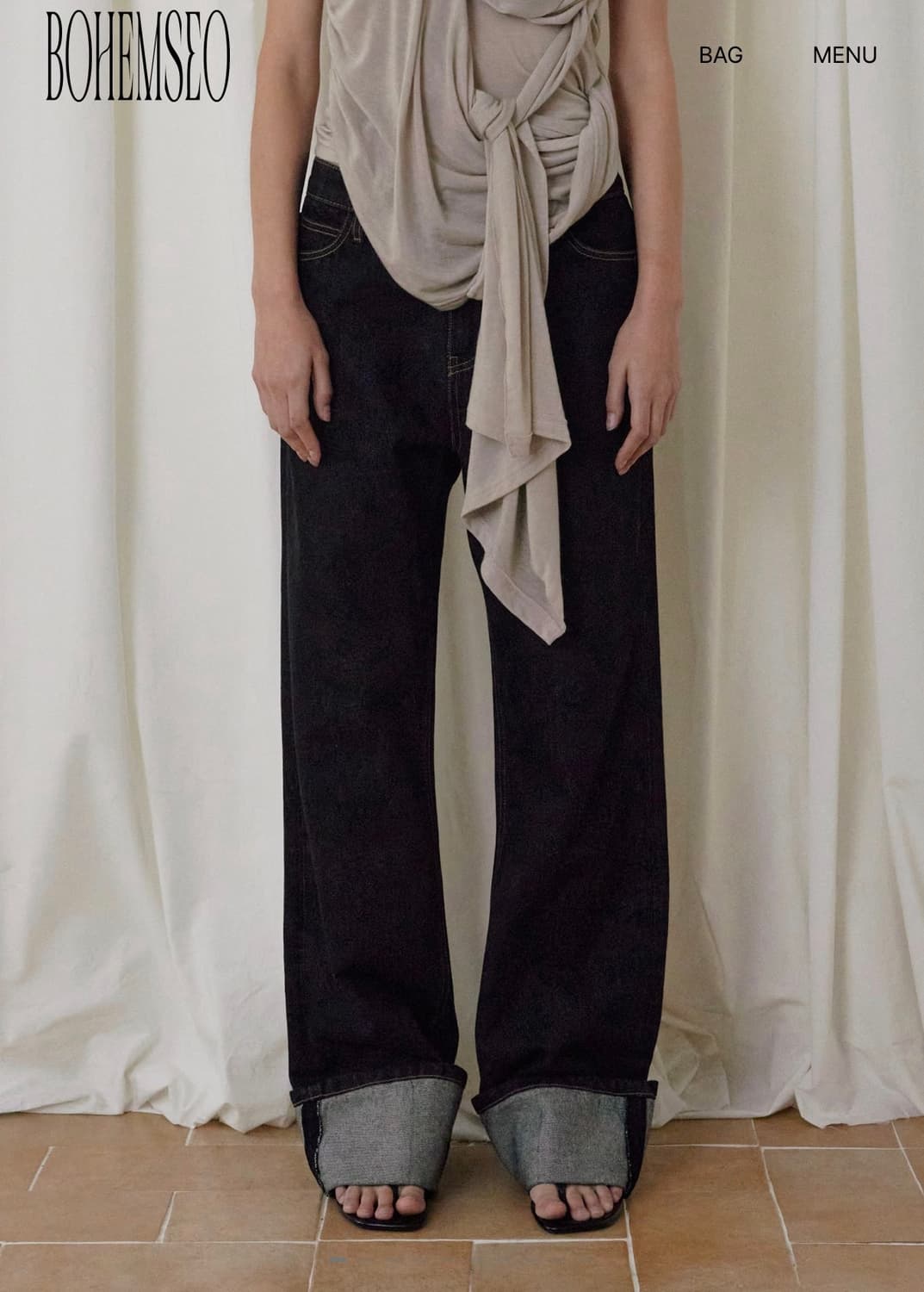 보헴서 EMBROIDERY LOGO ROLL-UP DENIM 상품이미지1