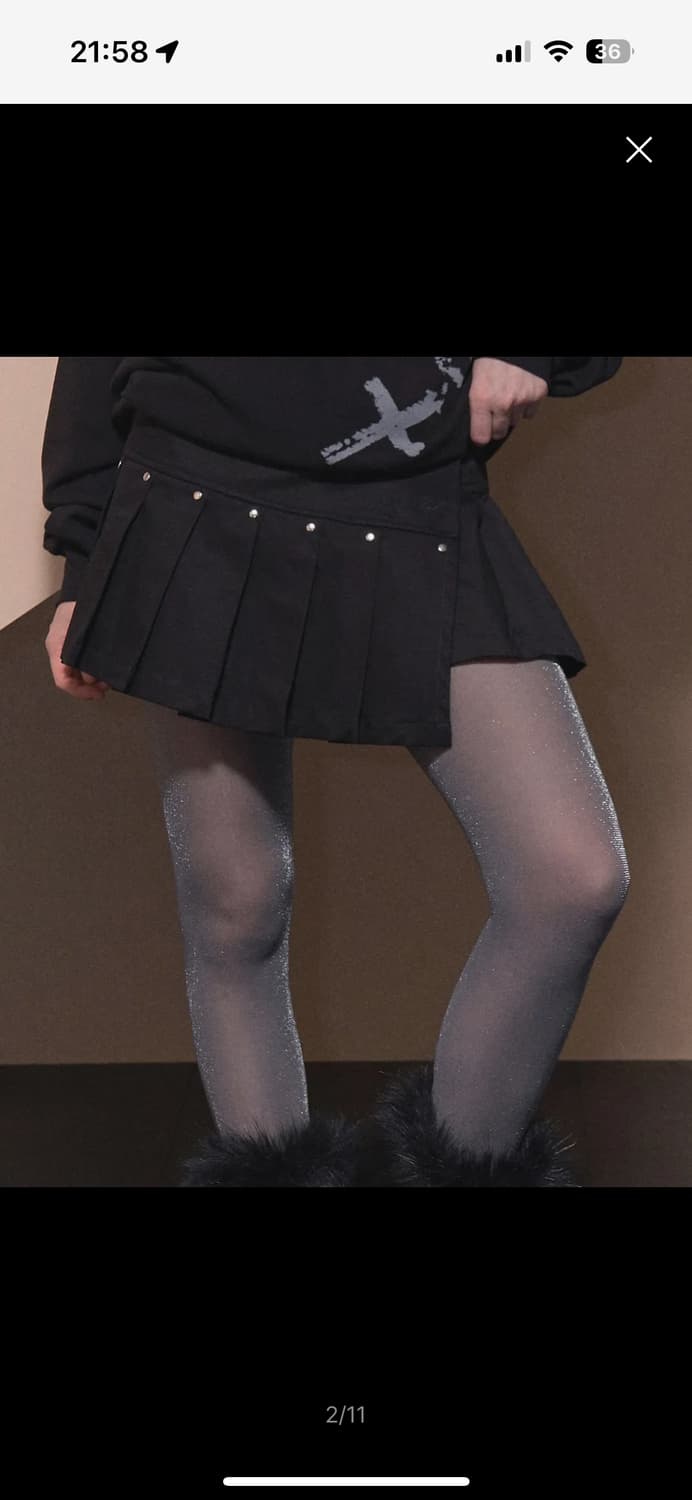 팬시클럽 플리츠 레이어드 랩 스커트 (BLACK)_F24ZD885 상품이미지1