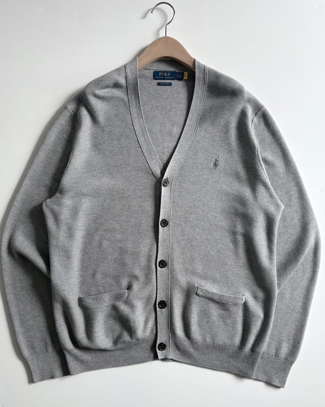Polo 폴로 랄프로렌 QR신형 피마코튼 그레이컬러 브이넥 니트 가디건  상품이미지1