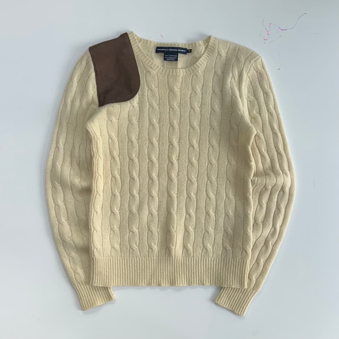 Polo 폴로 레더 패치 아이보리 케이블 니트 상품이미지3