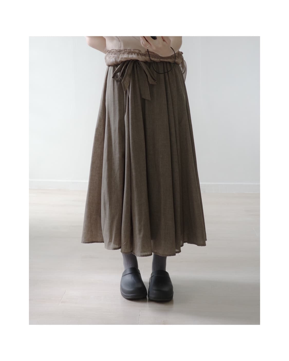 Galloria ribborn brown khaki skirt 상품이미지2