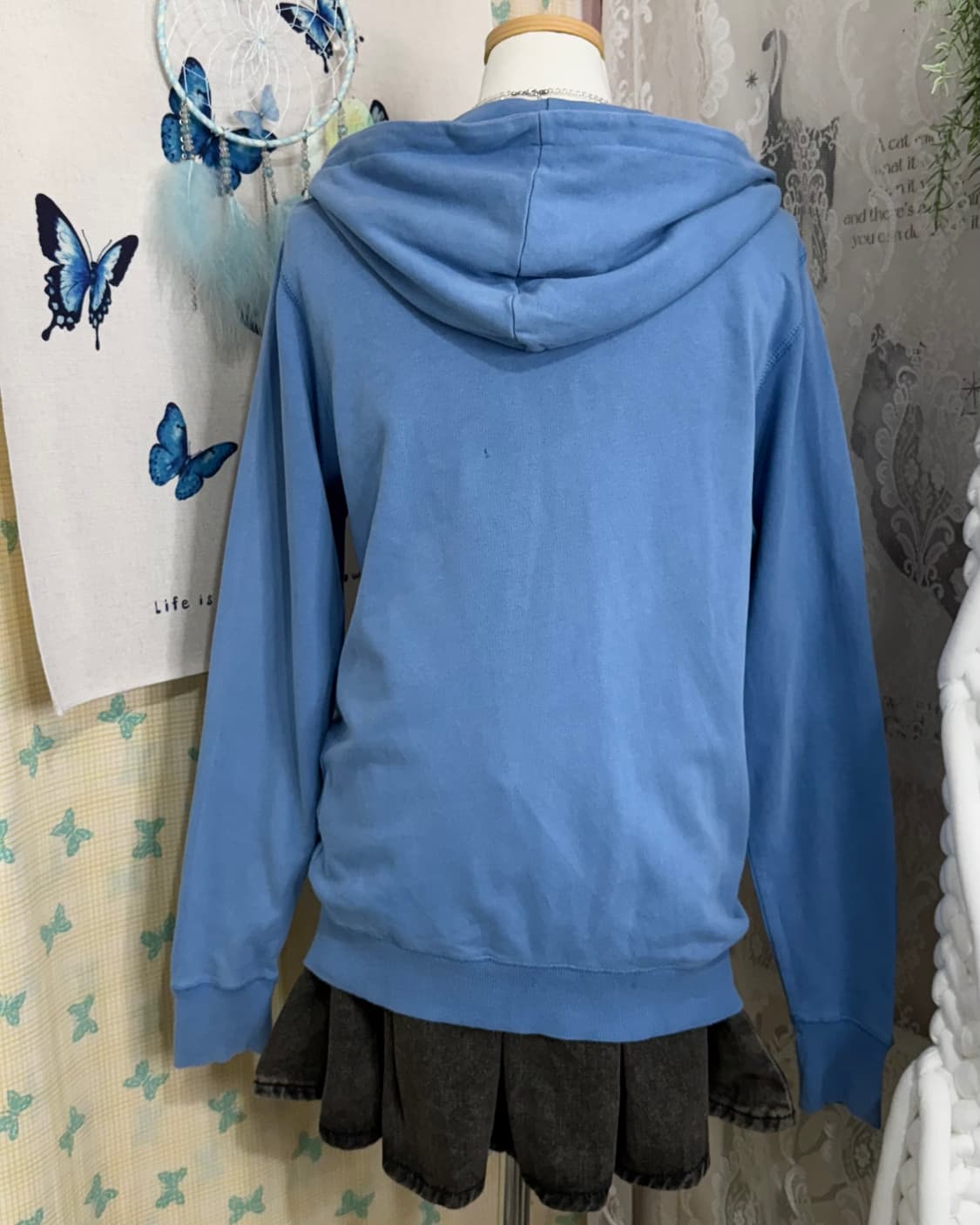 하늘색 넥 버튼 후드 집업 상품이미지9