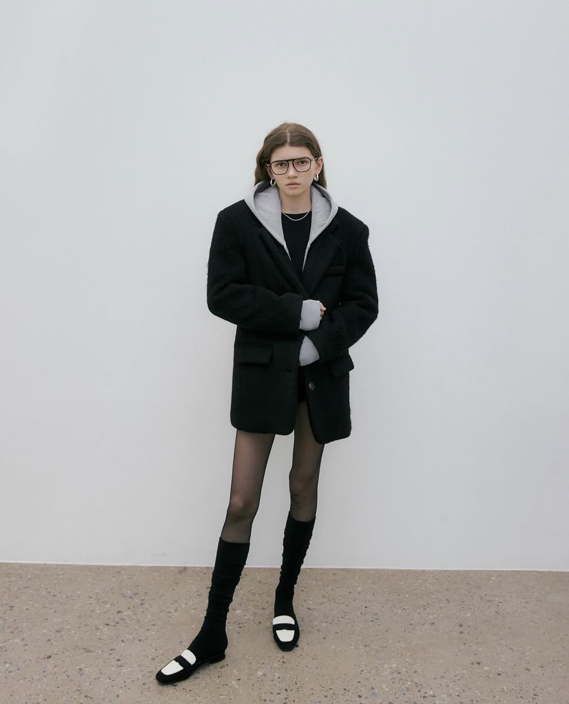 Mais 마이스 헤어리 알파카 블렌드 싱글 코트 차콜 상품이미지8