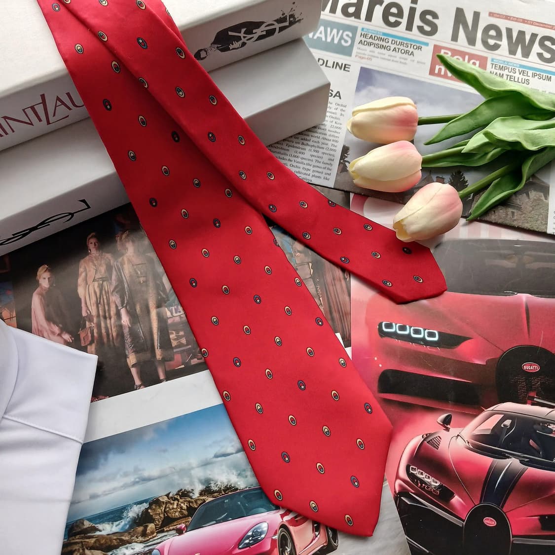 입생로랑 실크 레드 도트 패턴 넥타이 7.8cm B등급 A18500
 상품이미지2