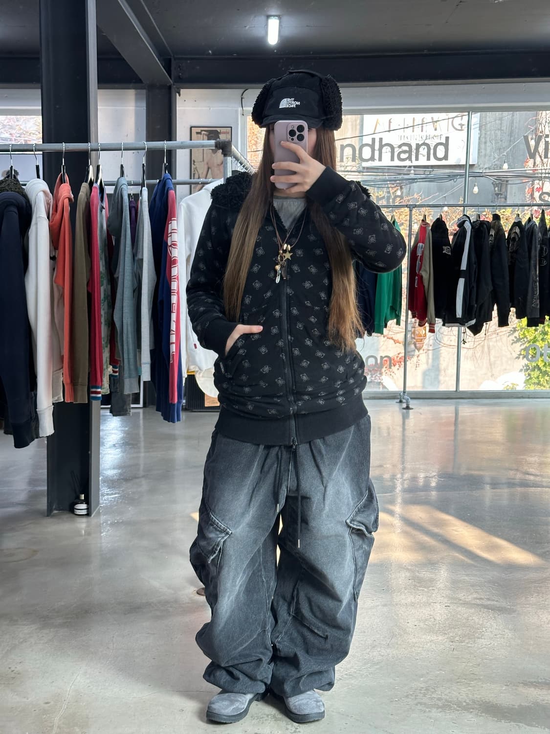 히스테릭글래머 리버시블 퍽베어 플러피 원피스후드집업 상품이미지2