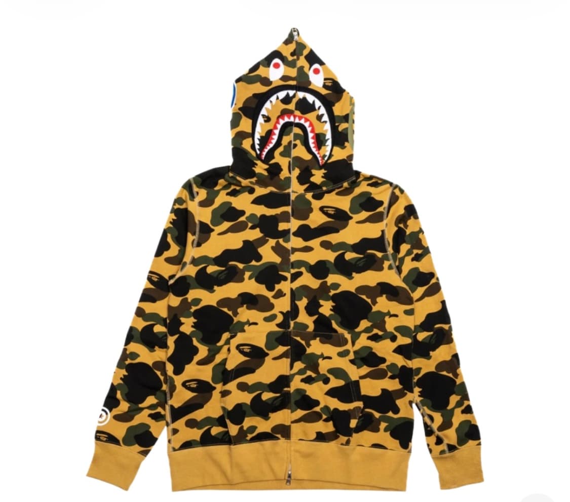 (정품) 베이프 퍼스트 카모 샤크 풀 집 후드 옐로우 상품이미지1