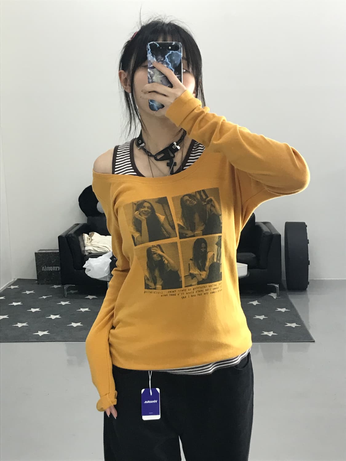 JPN FLEUR DE LIS 머스타드 프린팅 롱슬리브 상품이미지1