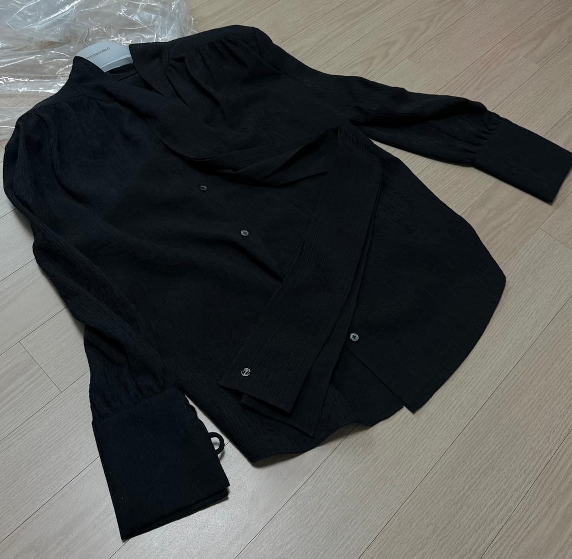 트리밍버드 타이 타이드 스카프 셔츠 블라우스 블랙 1사이즈 상품이미지5