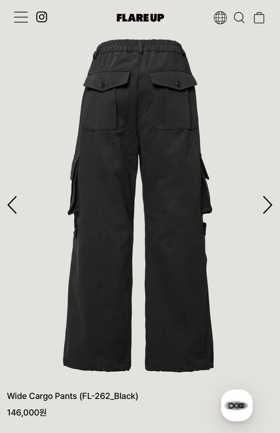 (무배)플레어업 Wide Cargo Pants (FL-262_Black) 상품이미지6