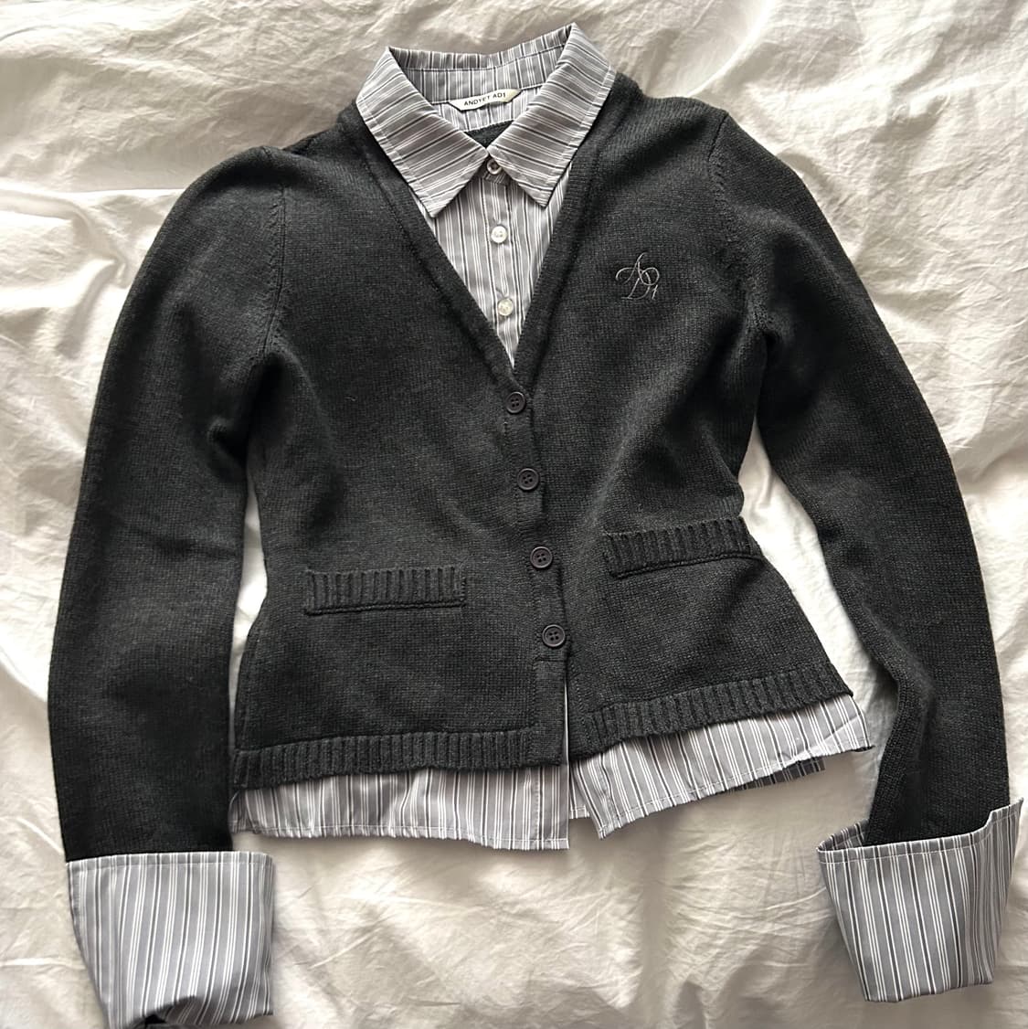 ANDYET AD1 셔츠 레이어드 가디건 그레이 차콜 상품이미지1