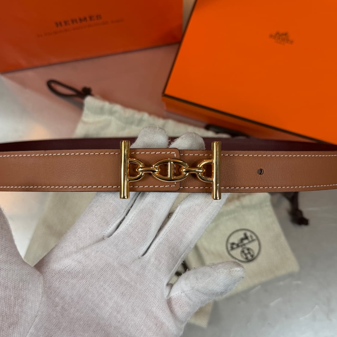 [리오브] 에르메스 라군 금장 리버서블 투 톤 레더 벨트 상품이미지2