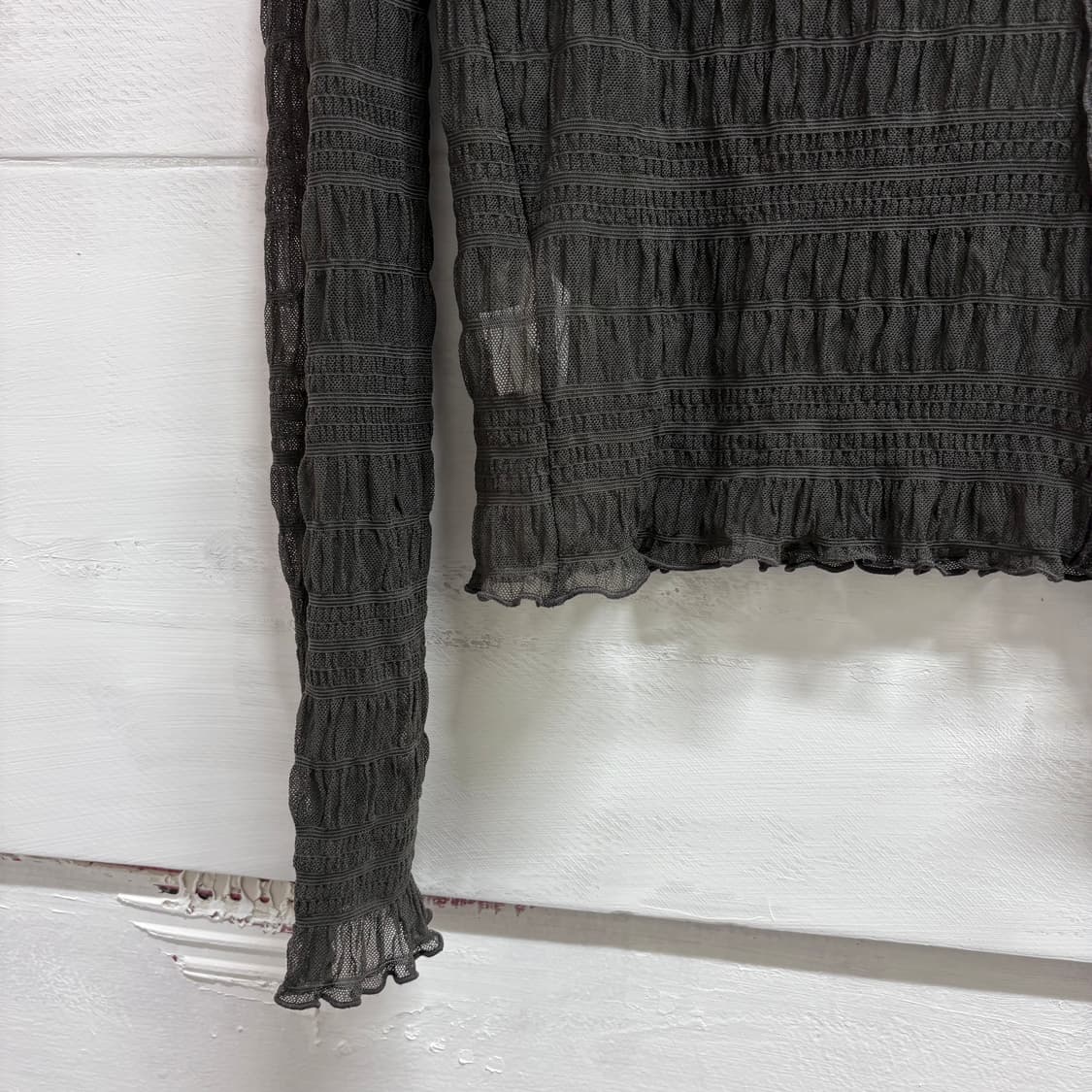 딥카키 시스루 셔링 롱슬리브 탑 (JPN) 상품이미지3