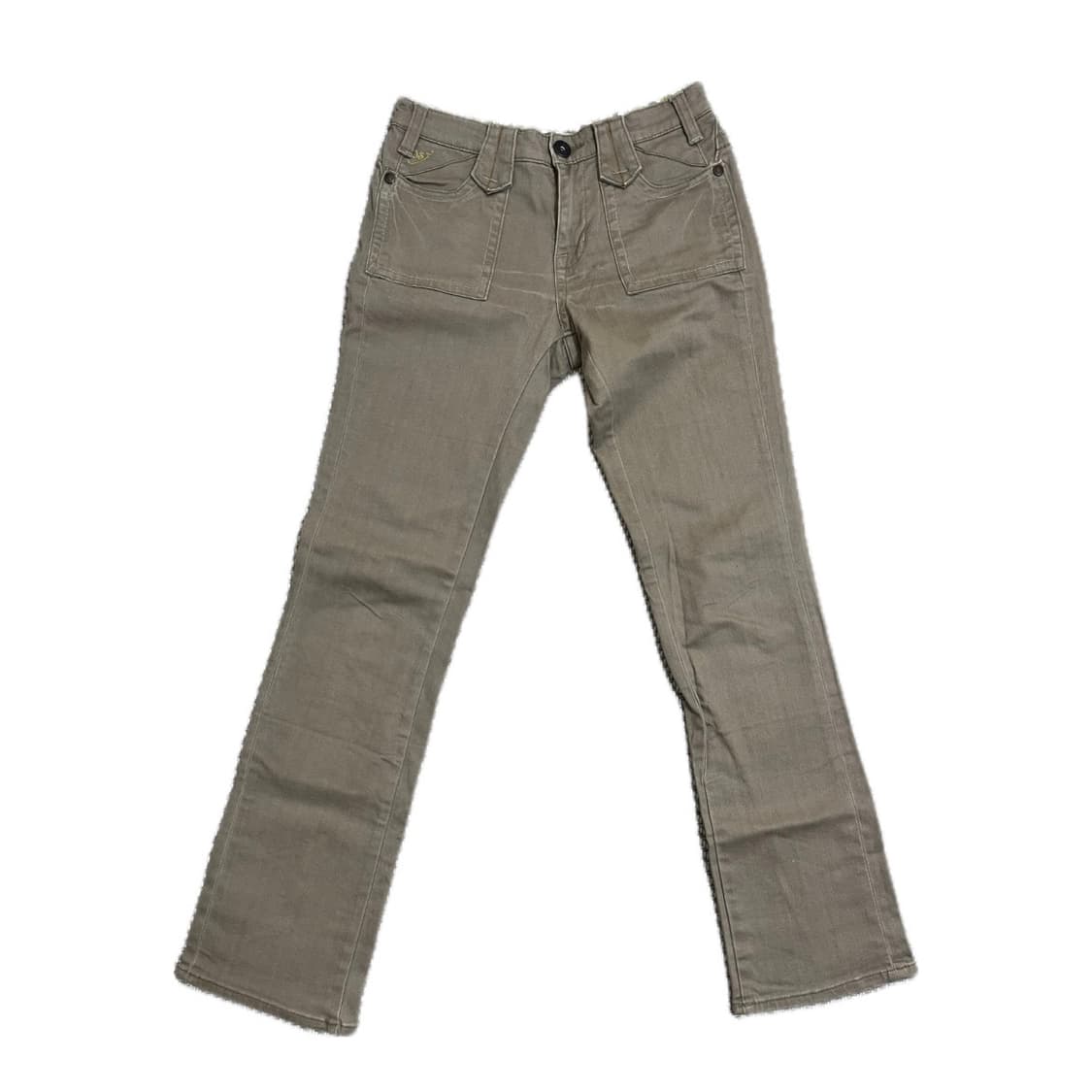 노드네피아 빈티지 백포켓 자수 디테일 워싱 베이지 로우라이즈 팬츠 상품이미지2