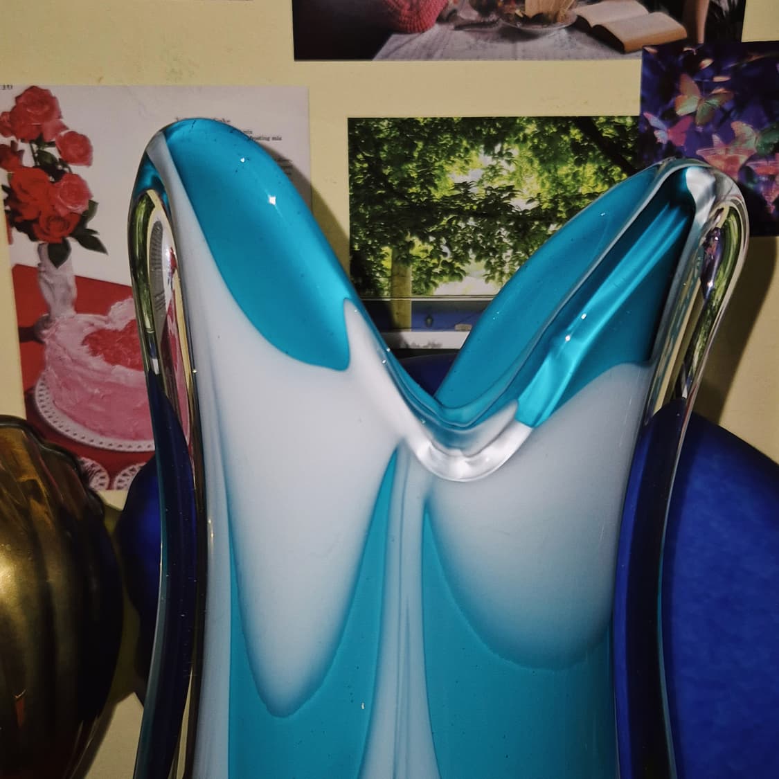 70s 카메이 핸드블로운 아쿠아 돌고래 대형 화병 상품이미지7