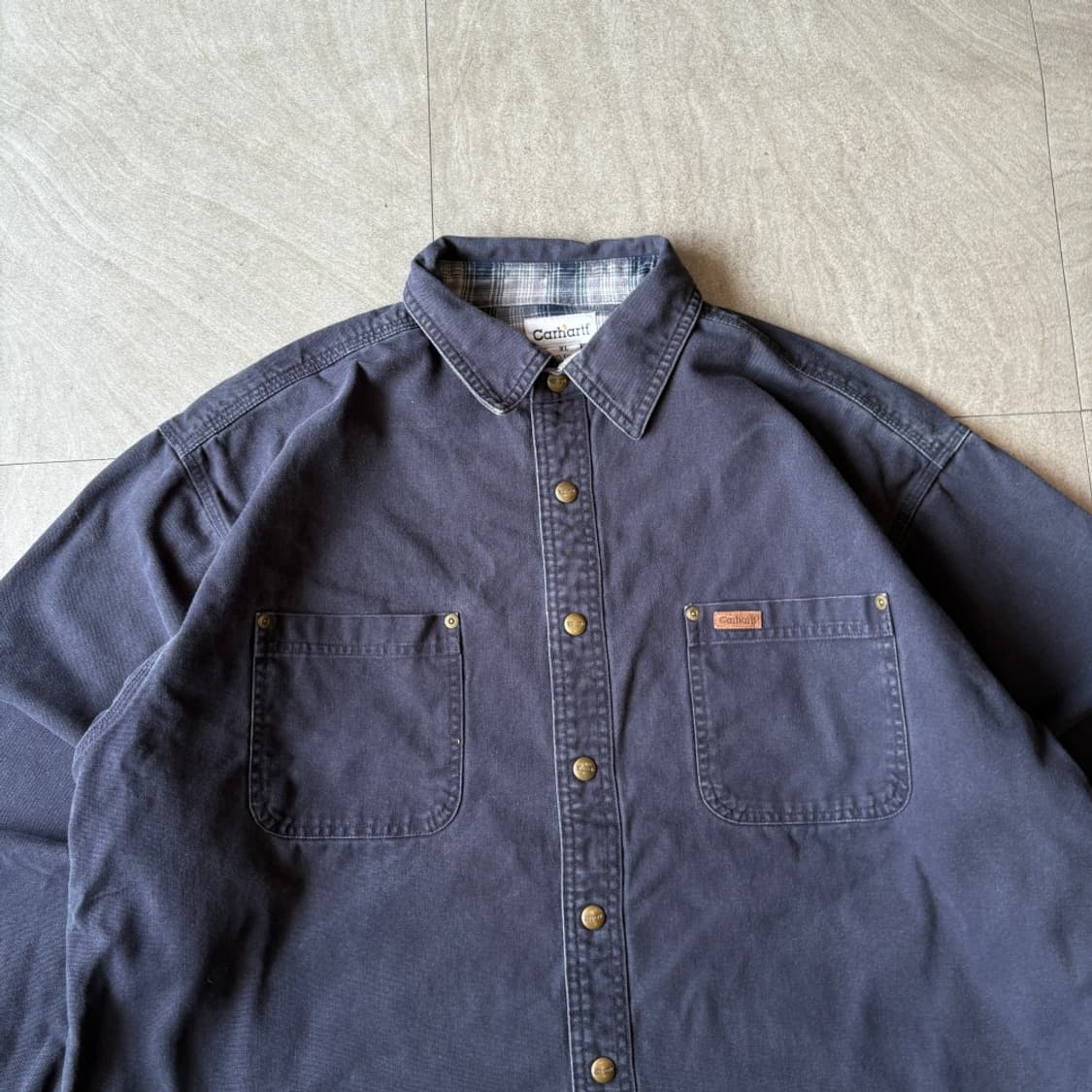 칼하트 정품 네이비 라이닝 체크 워크 셔츠 상품이미지3