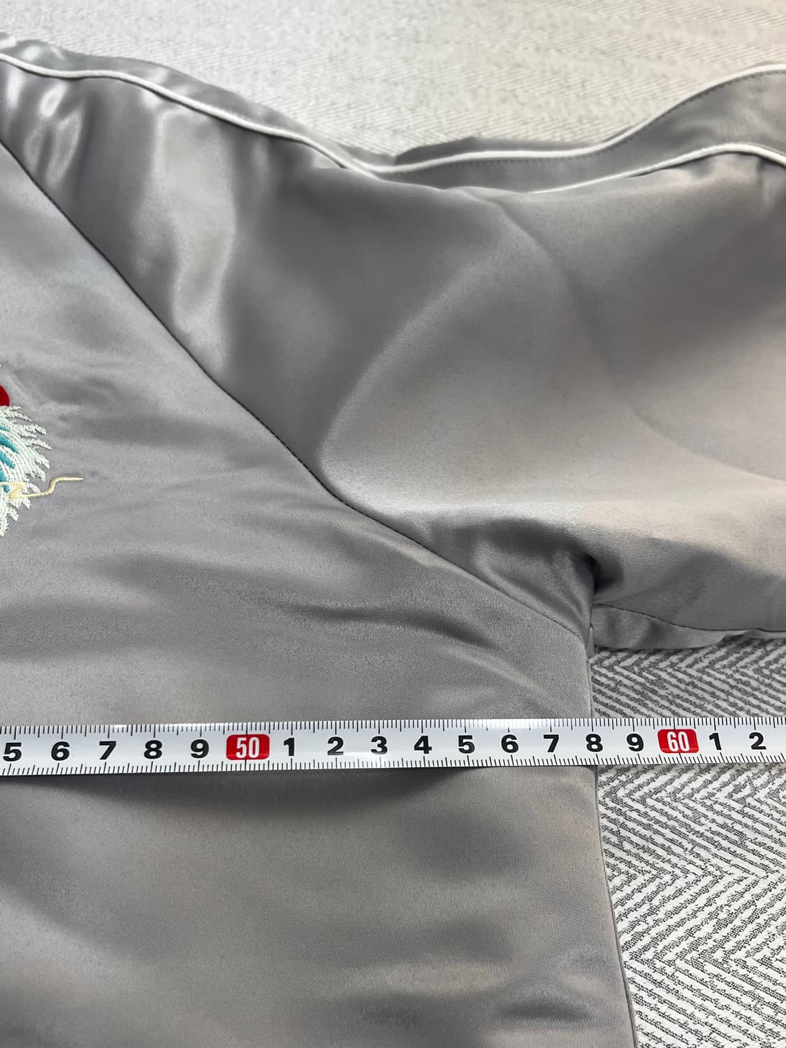 VIntage 스카잔 새틴 바시티 자켓 블루종 L 실버 상품이미지9