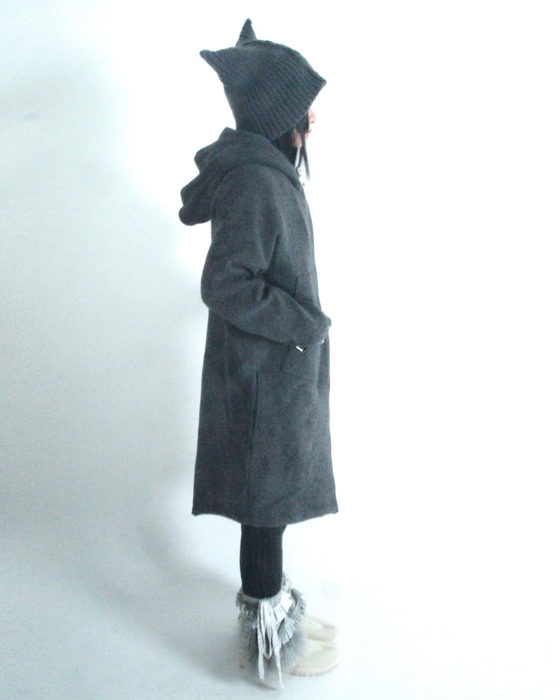 Eyelet point 2 way grey hooded coat 상품이미지8
