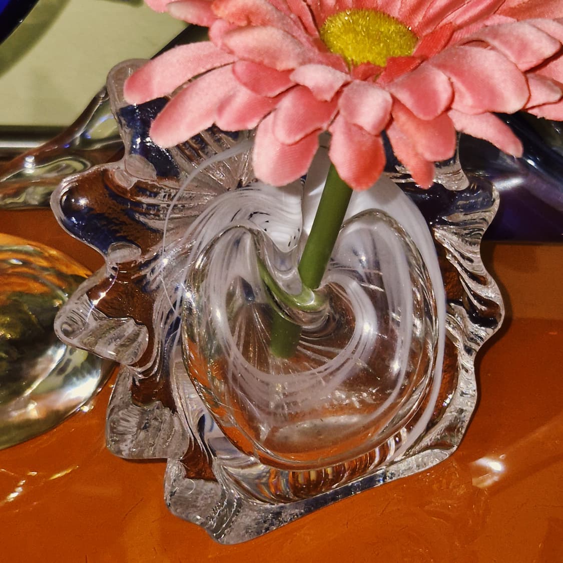 80s 이와사와 핸드블로운 마블 한송이 꽃병 상품이미지8