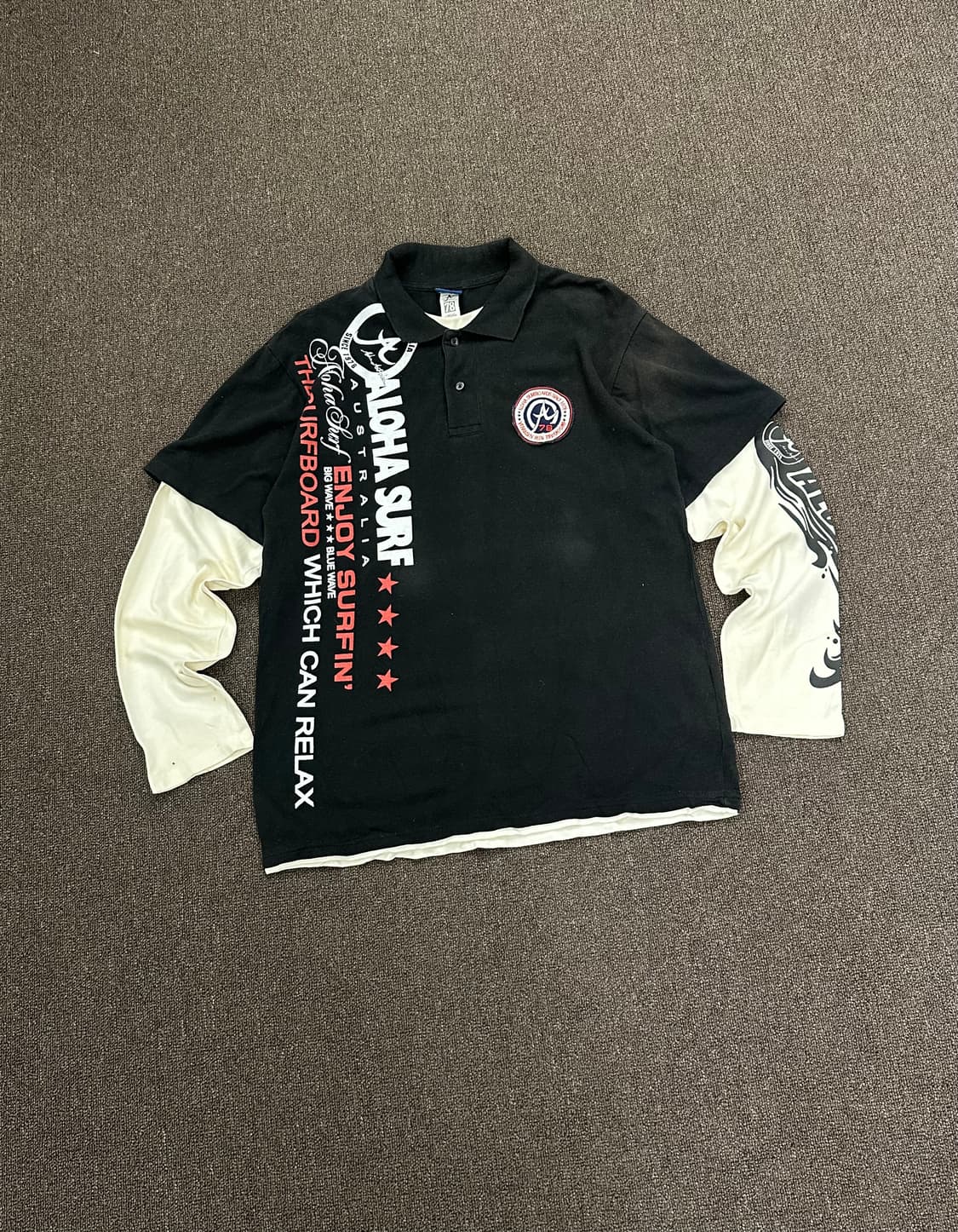 XL)Japanese vintage 그래픽 블랙 레이어드 긴팔 상품이미지1