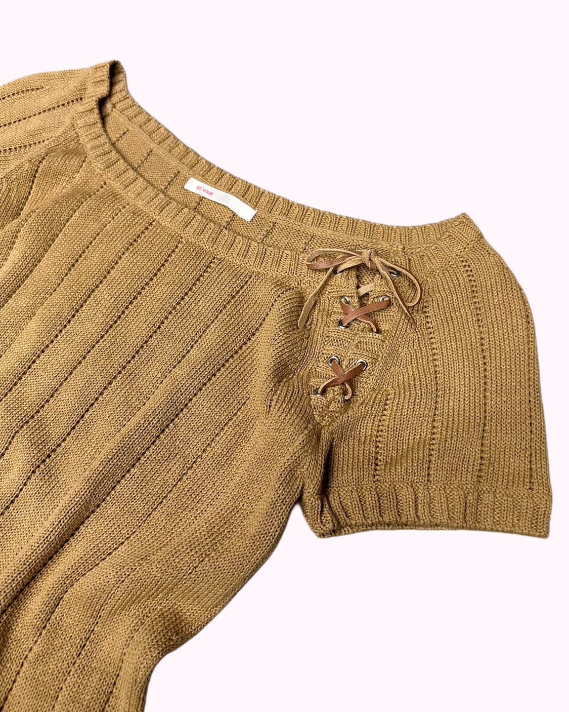 beige ribbed lace-up knit t 상품이미지2