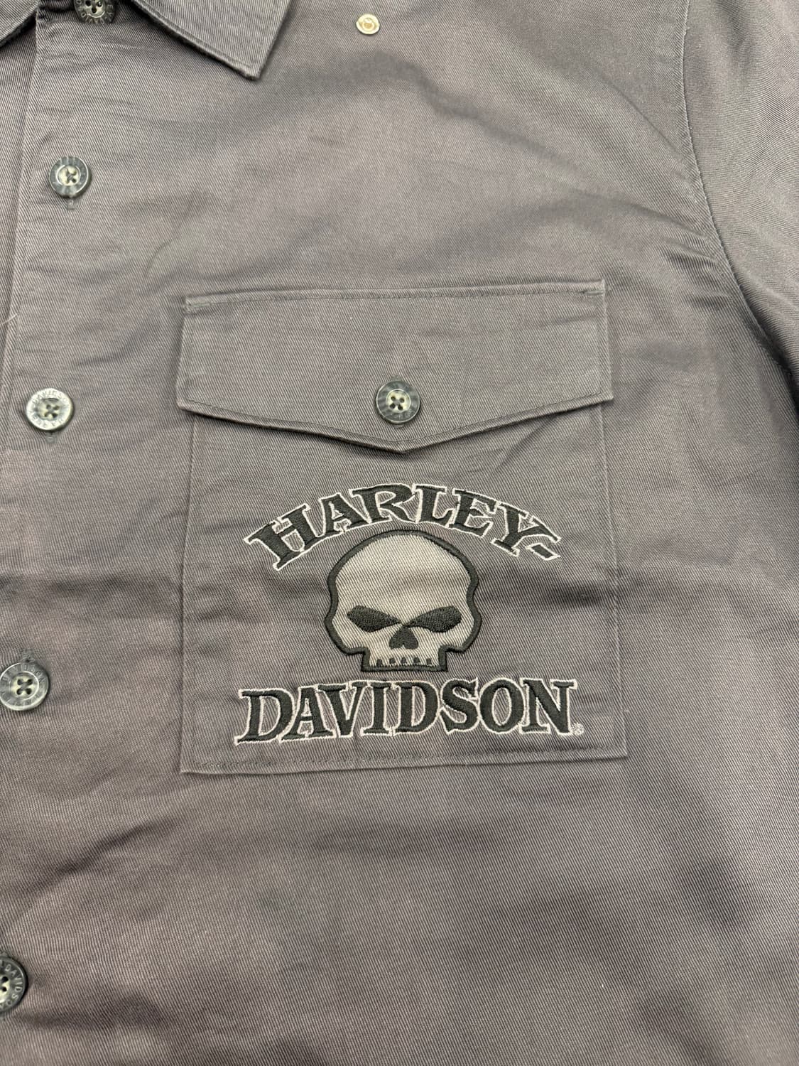L)할리데이비슨 빈티지 윌리지 스컬 자수 반팔 셔츠 상품이미지3