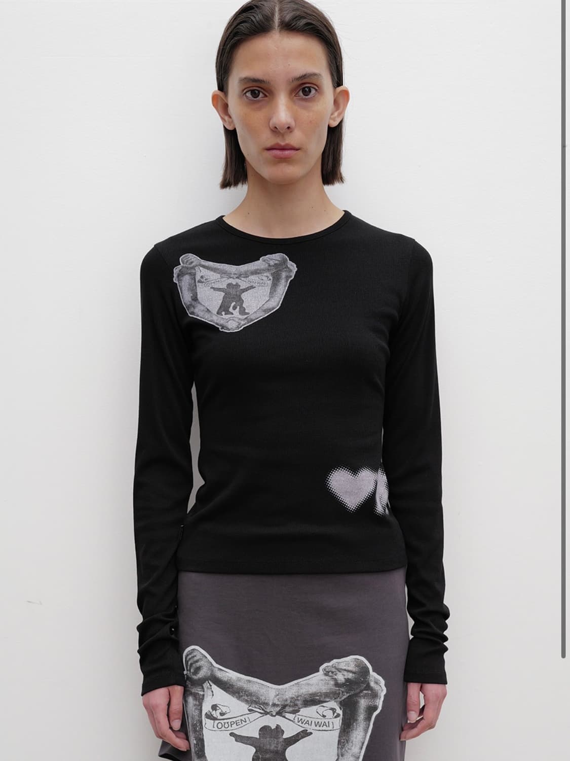오픈와이와이 RIBBED YY HUG&HEART TOP, BLACK 상품이미지4