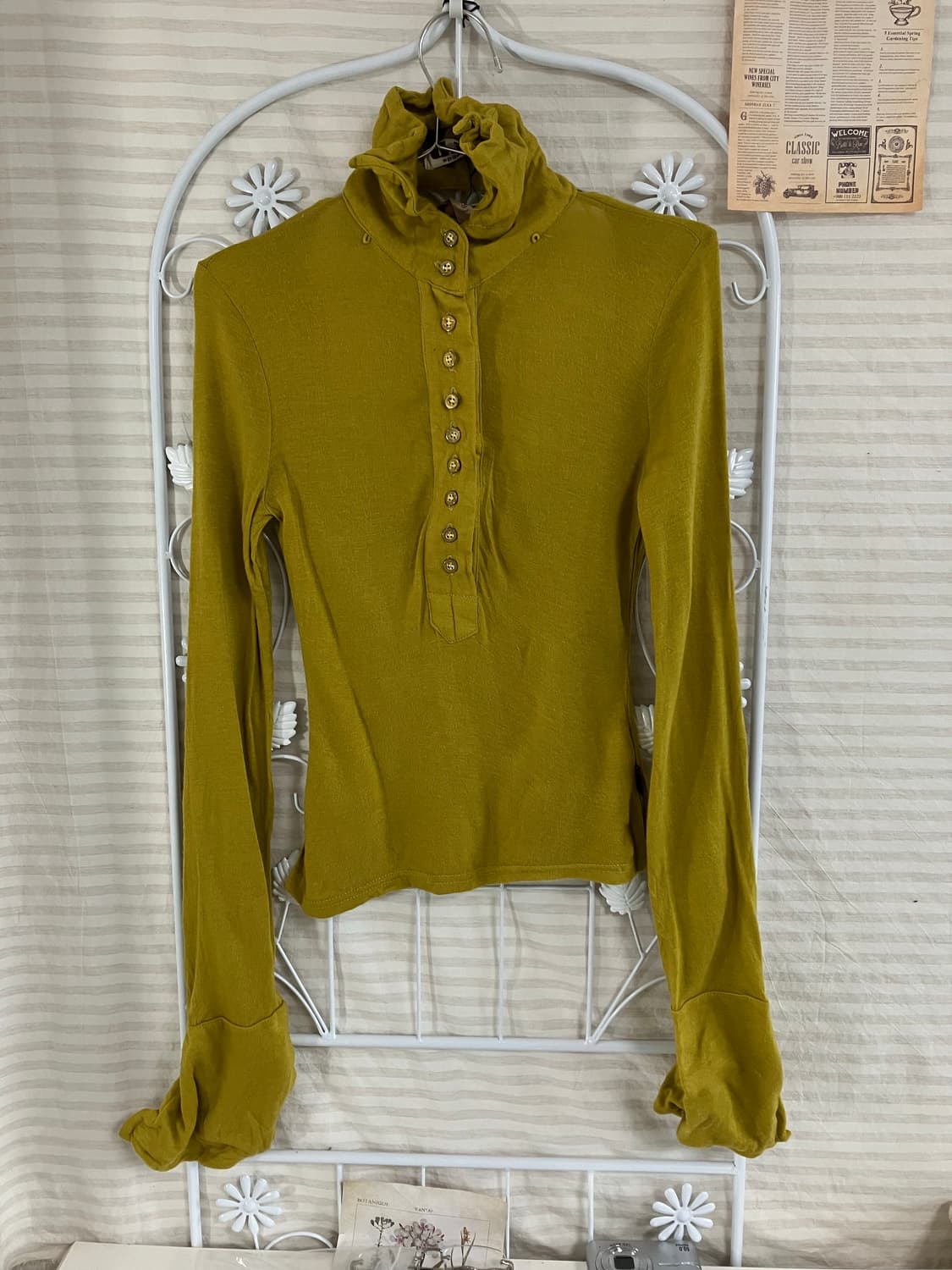 빈티지 옐로우 버튼 백포인트 블라우스 935 y2k 스트릿 갸루 펑키 일 상품이미지2