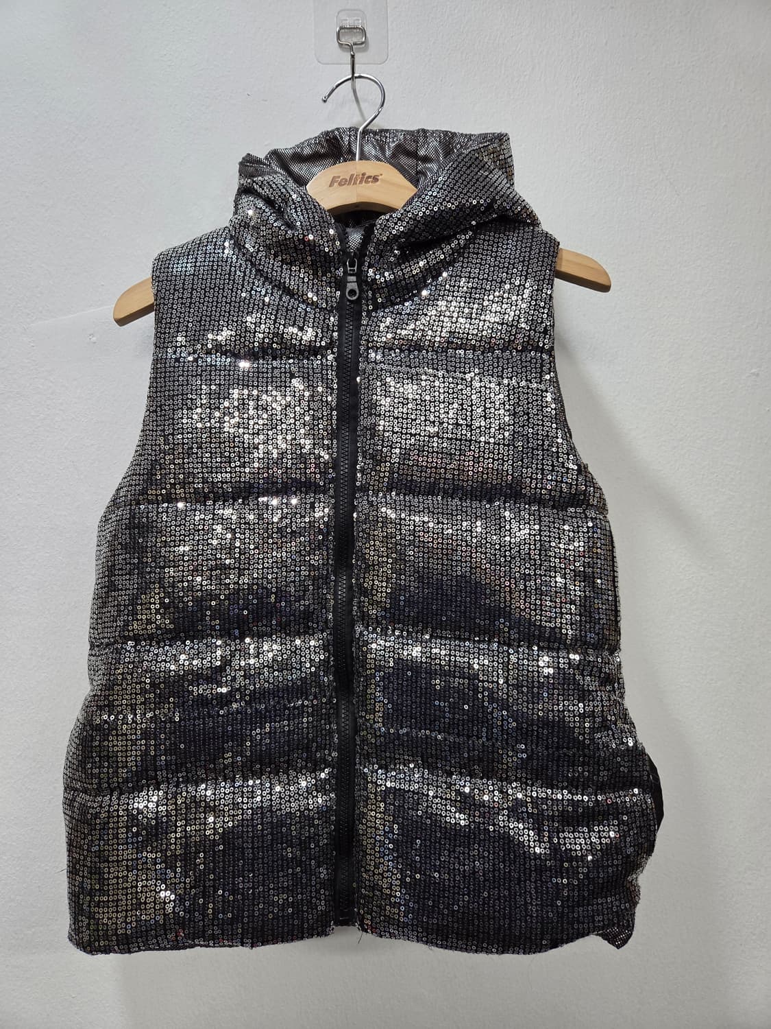 블링블링 스팽글 후드 베스트 폴리패딩  Y2K  펑크룩 상품이미지1