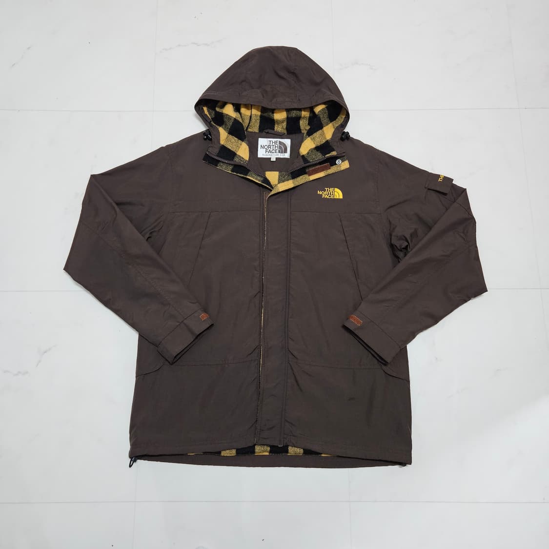 XL 105) 노스페이스 브라운 체크 후드 자켓 바람막이 상품이미지3