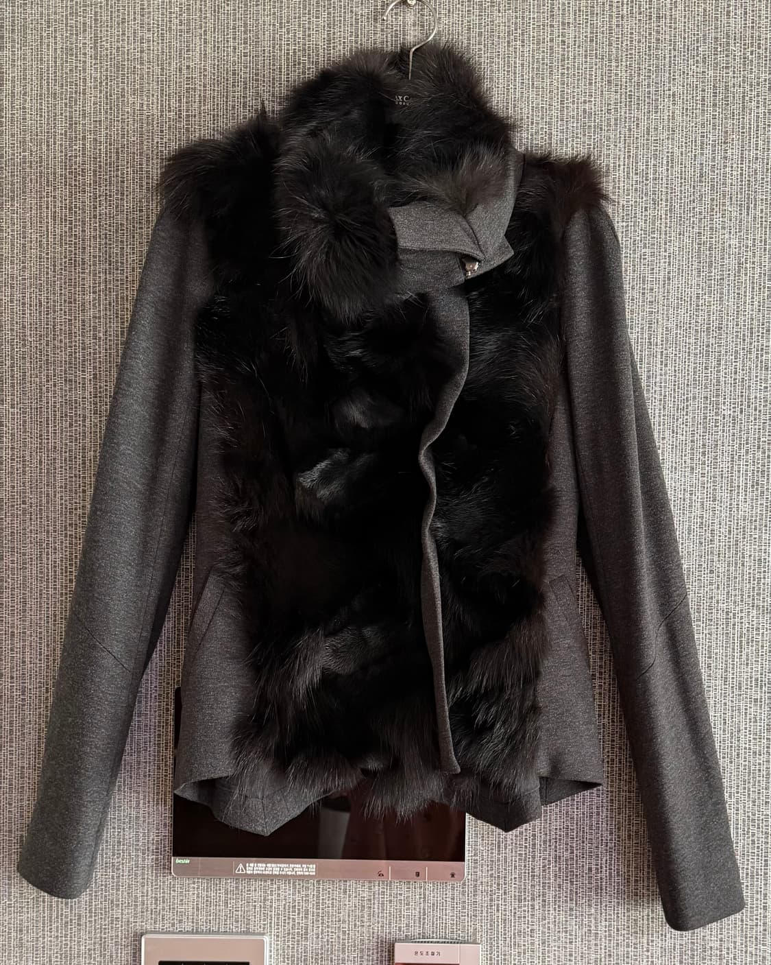 모그 리얼 폭스 퍼 여우털 100% 그레이 울 혼방 피티드 자켓 블레이저 상품이미지2