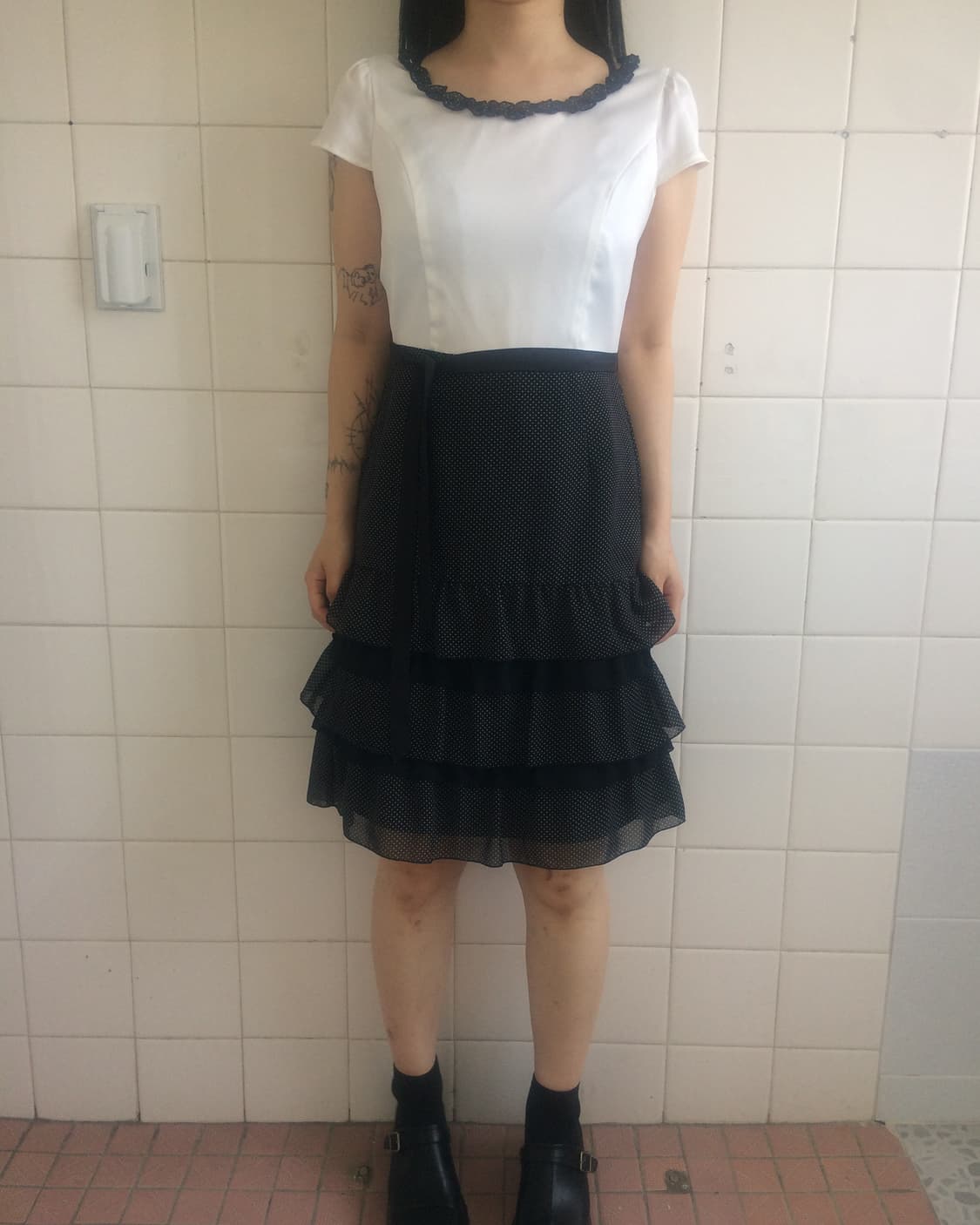 Dot pattern frill belted onepiece 상품이미지6
