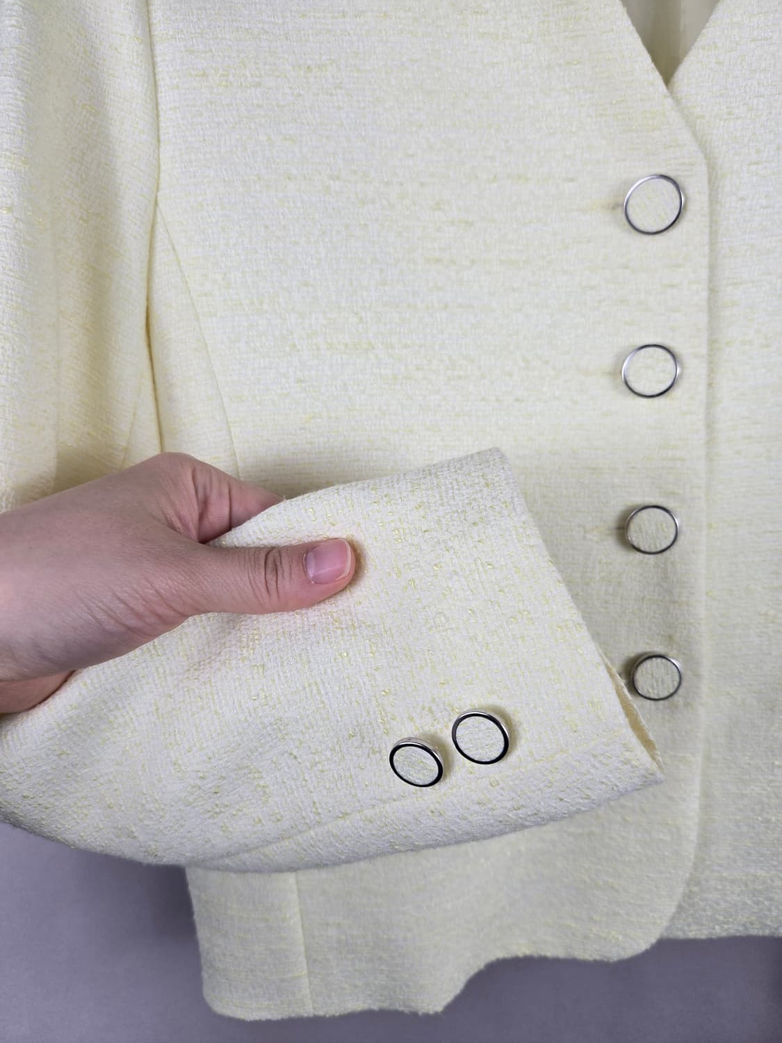 [무료배송]업타운홀릭 S 여성 봄 트위드 자켓 레몬색 상품이미지5